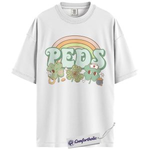 Alternative view of St Patrick’s Day Peds Nurse Shirt, Cute Shamrock Rainbow Pediatric Graphic Tee, Pediatric RN T-Shirt, Gift for Pediatric Nurses, Comfort Colors Shirt