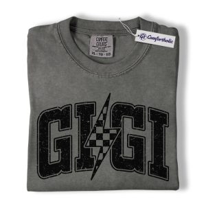 Gigi Shirt, Lightning Bolt Checkered Graphic Tee, Grandma T-Shirt, Gift for Gigi, Comfort Colors Shirt