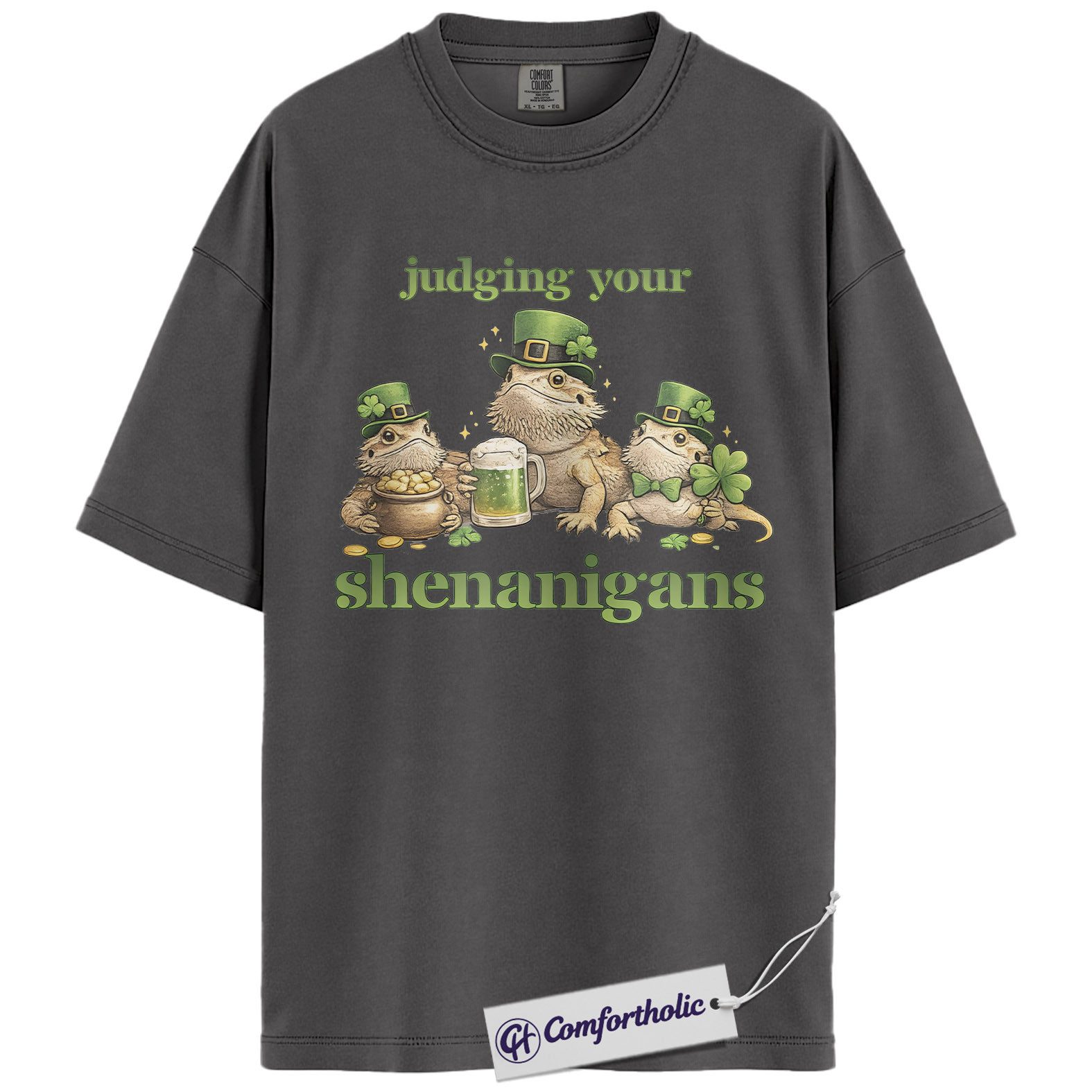 St Patrick’s Day Bearded Dragon Shirt, Judging Your Shenanigans Graphic Tee, Funny Leprechaun Lizard T-Shirt, Irish Gift for Reptile Lovers, Comfort Colors Shirt - Image 4