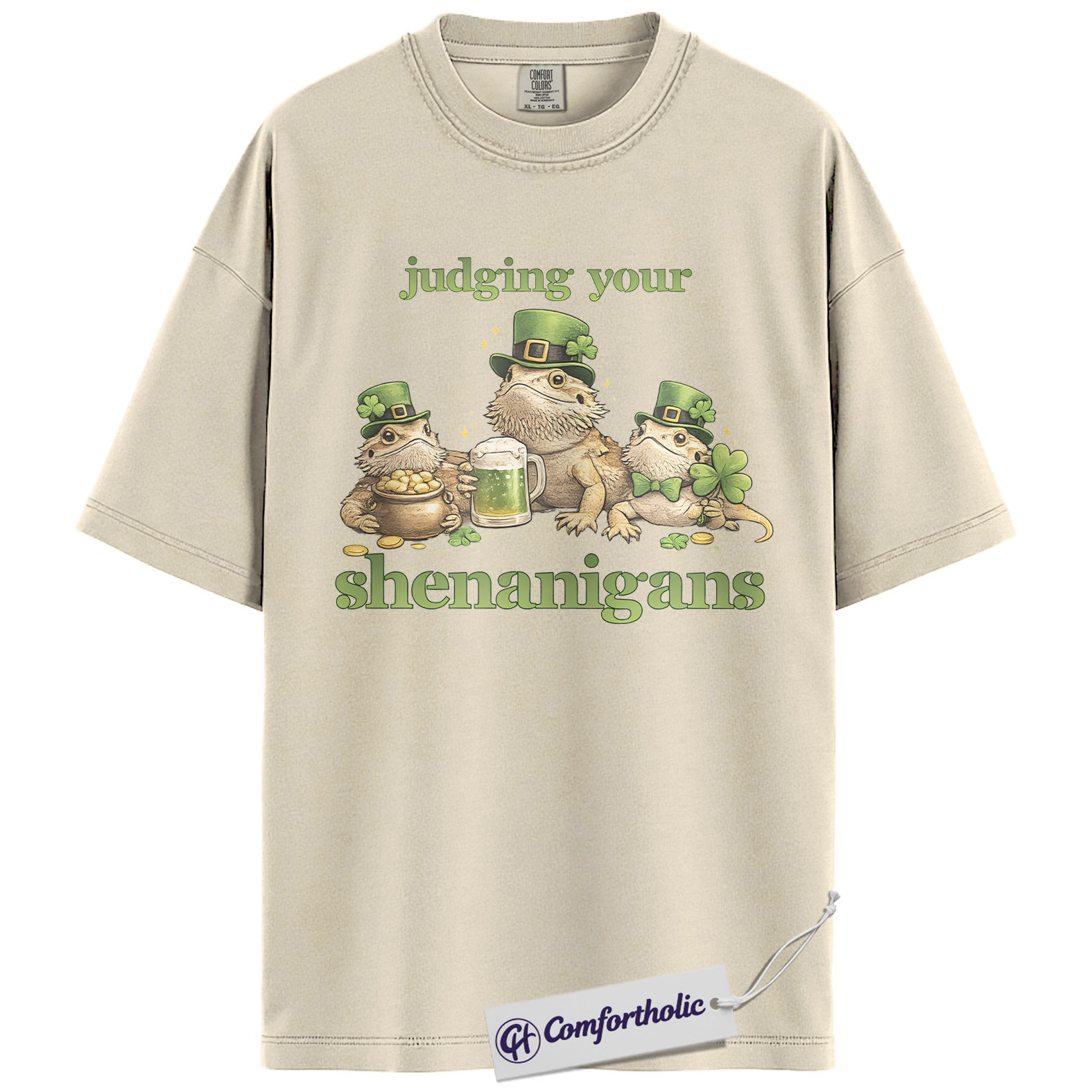 St Patrick’s Day Bearded Dragon Shirt, Judging Your Shenanigans Graphic Tee, Funny Leprechaun Lizard T-Shirt, Irish Gift for Reptile Lovers, Comfort Colors Shirt