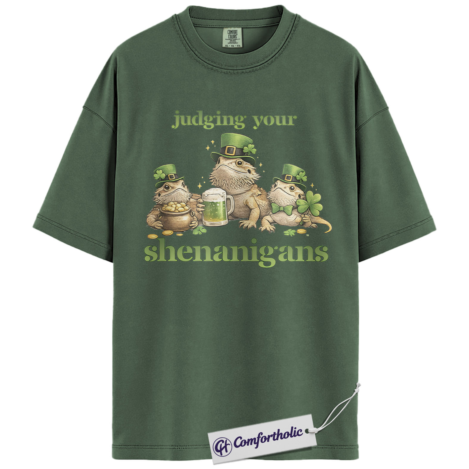 St Patrick’s Day Bearded Dragon Shirt, Judging Your Shenanigans Graphic Tee, Funny Leprechaun Lizard T-Shirt, Irish Gift for Reptile Lovers, Comfort Colors Shirt - Image 5