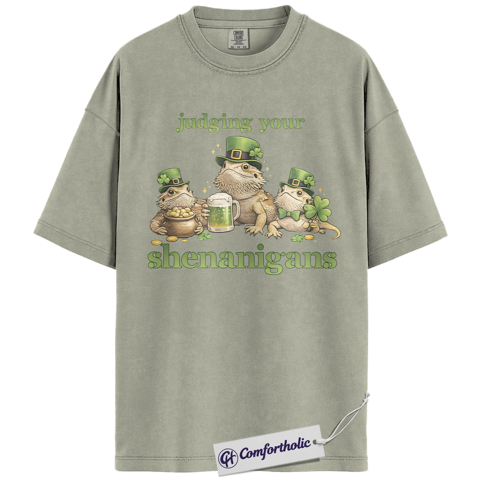 St Patrick’s Day Bearded Dragon Shirt, Judging Your Shenanigans Graphic Tee, Funny Leprechaun Lizard T-Shirt, Irish Gift for Reptile Lovers, Comfort Colors Shirt - Image 6