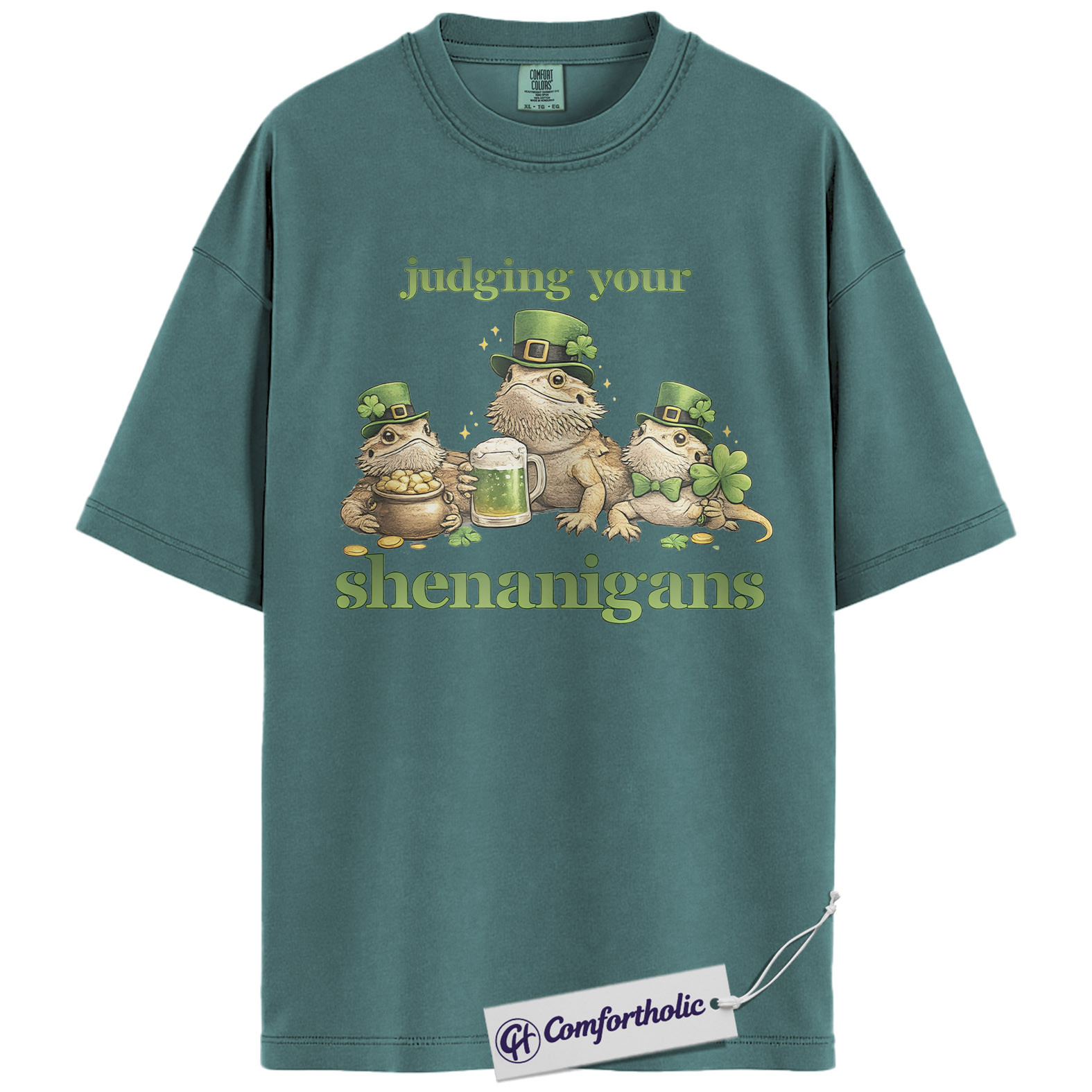 St Patrick’s Day Bearded Dragon Shirt, Judging Your Shenanigans Graphic Tee, Funny Leprechaun Lizard T-Shirt, Irish Gift for Reptile Lovers, Comfort Colors Shirt - Image 11