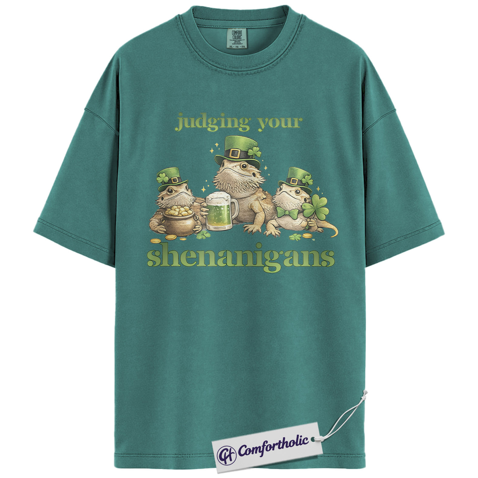 St Patrick’s Day Bearded Dragon Shirt, Judging Your Shenanigans Graphic Tee, Funny Leprechaun Lizard T-Shirt, Irish Gift for Reptile Lovers, Comfort Colors Shirt - Image 13