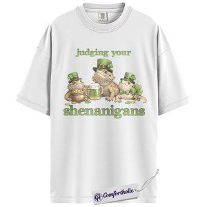 Alternative view of St Patrick’s Day Bearded Dragon Shirt, Judging Your Shenanigans Graphic Tee, Funny Leprechaun Lizard T-Shirt, Irish Gift for Reptile Lovers, Comfort Colors Shirt