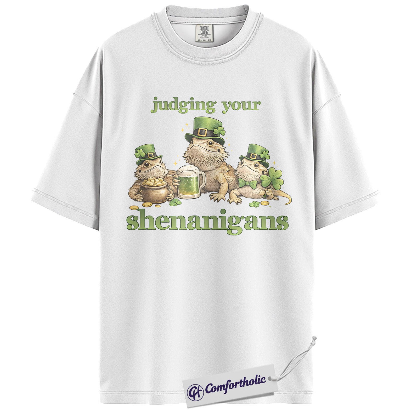 St Patrick’s Day Bearded Dragon Shirt, Judging Your Shenanigans Graphic Tee, Funny Leprechaun Lizard T-Shirt, Irish Gift for Reptile Lovers, Comfort Colors Shirt - Image 2