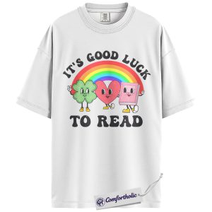 Alternative view of It’s Good Luck to Read Graphic Tee, St Patrick’s Day Book Lover Shirt, Shamrock Rainbow Reading T-Shirt, Irish Gift for Readers, Comfort Colors Shirt