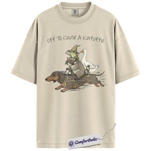 Off To Cause A Kerfuffle Graphic Tee, Funny Dachshund Dog Shirt, Frog Raccoon & Goose T-Shirt, Cute Animal Lover Gift, Comfort Colors Shirt