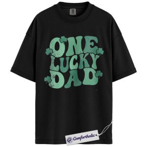 One Lucky Dad Graphic Tee, St Patrick’s Day Dad Shirt, Shamrock Clover T-Shirt, Funny Gift for Dads, Comfort Colors Shirt