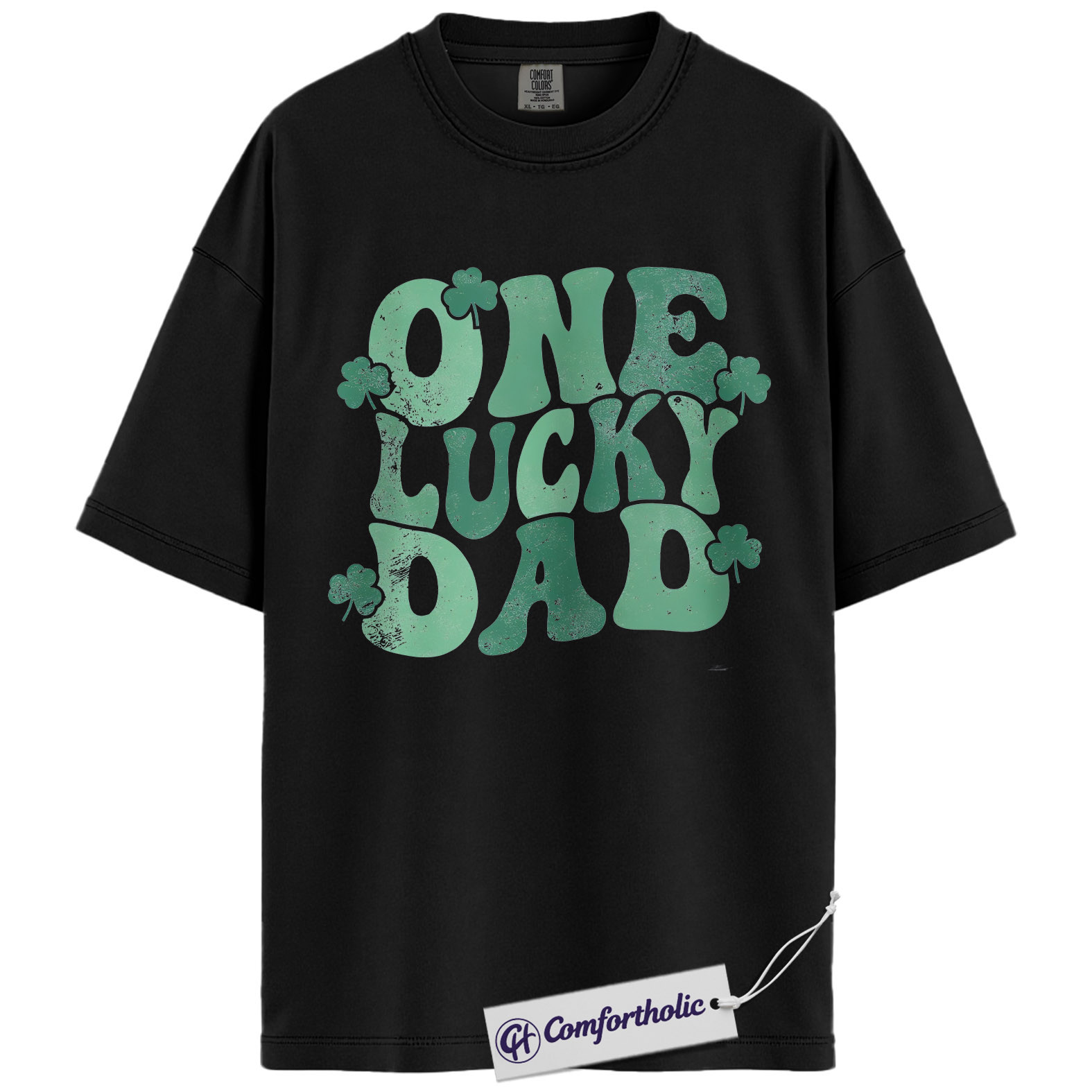 One Lucky Dad Graphic Tee, St Patrick’s Day Dad Shirt, Shamrock Clover T-Shirt, Funny Gift for Dads, Comfort Colors Shirt