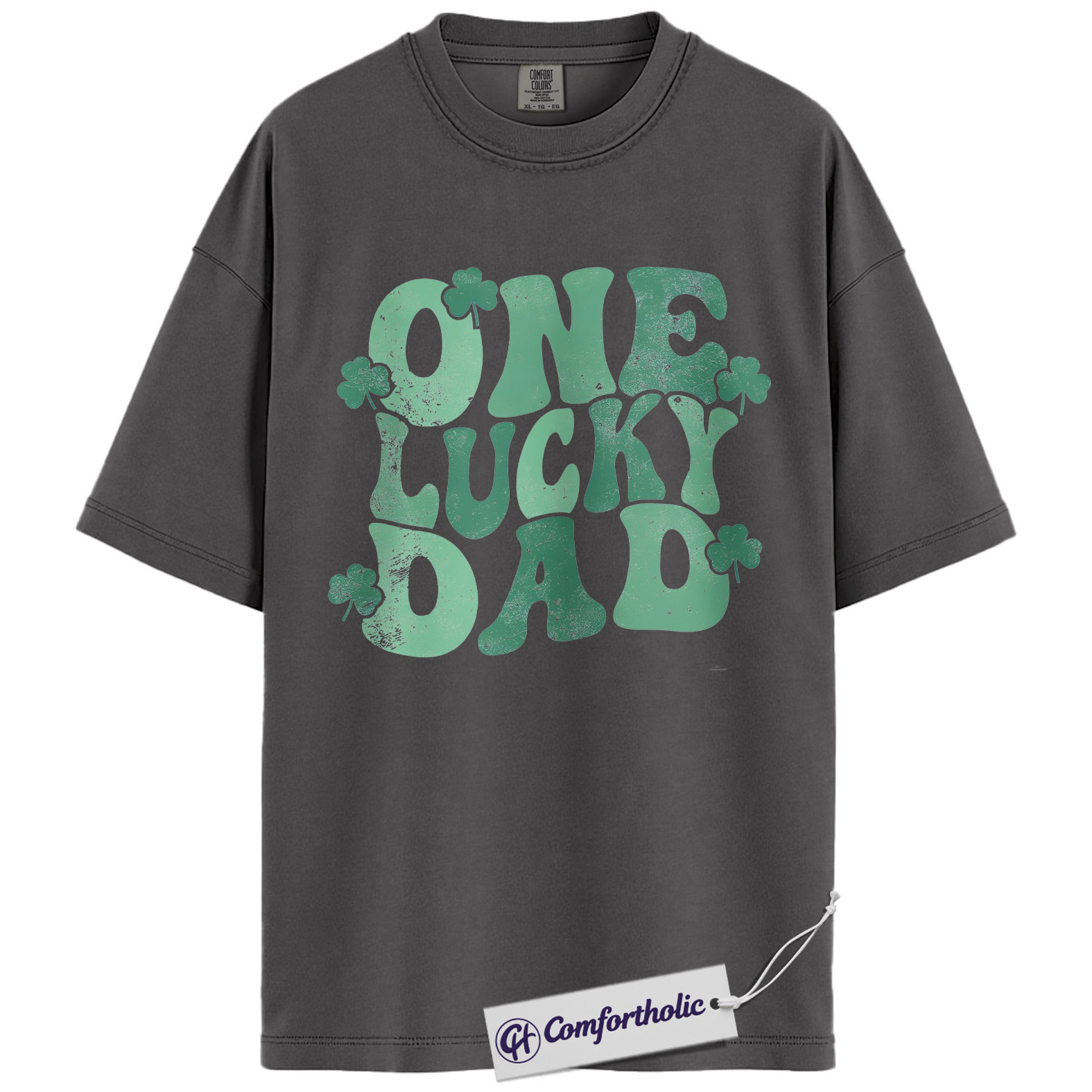 One Lucky Dad Graphic Tee, St Patrick’s Day Dad Shirt, Shamrock Clover T-Shirt, Funny Gift for Dads, Comfort Colors Shirt - Image 3