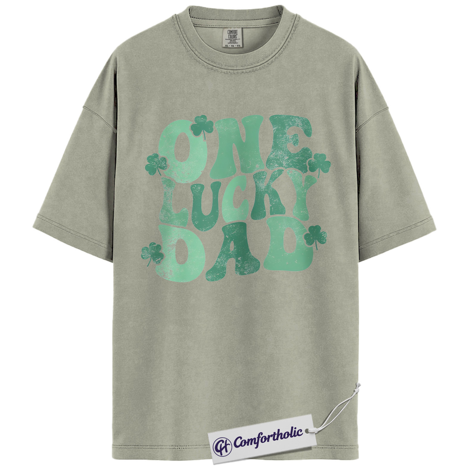 One Lucky Dad Graphic Tee, St Patrick’s Day Dad Shirt, Shamrock Clover T-Shirt, Funny Gift for Dads, Comfort Colors Shirt - Image 6