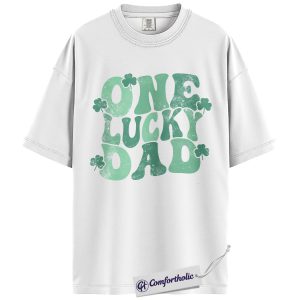Alternative view of One Lucky Dad Graphic Tee, St Patrick’s Day Dad Shirt, Shamrock Clover T-Shirt, Funny Gift for Dads, Comfort Colors Shirt