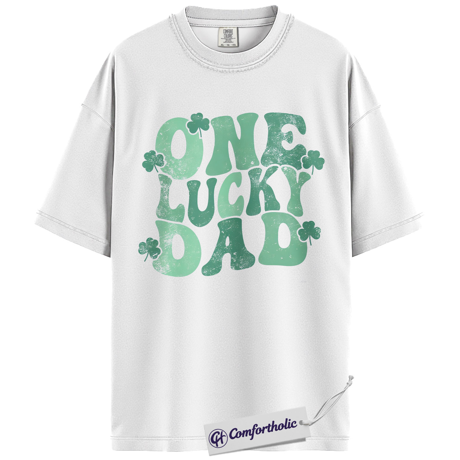 One Lucky Dad Graphic Tee, St Patrick’s Day Dad Shirt, Shamrock Clover T-Shirt, Funny Gift for Dads, Comfort Colors Shirt - Image 2