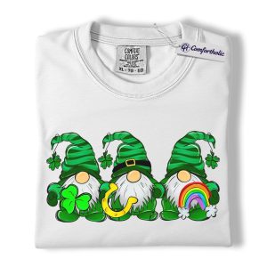 Alternative view of St Patrick’s Day Gnome Shirt, Lucky Shamrock Rainbow Graphic Tee, Irish Gnomes T-Shirt, Cute Gift for Women, Comfort Colors Shirt