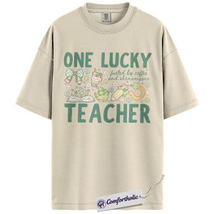 One Lucky Teacher Graphic Tee, St Patrick’s Day Teacher Shirt, Fueled by Coffee and Shenanigans T-Shirt, Gift for Teachers, Comfort Colors Shirt