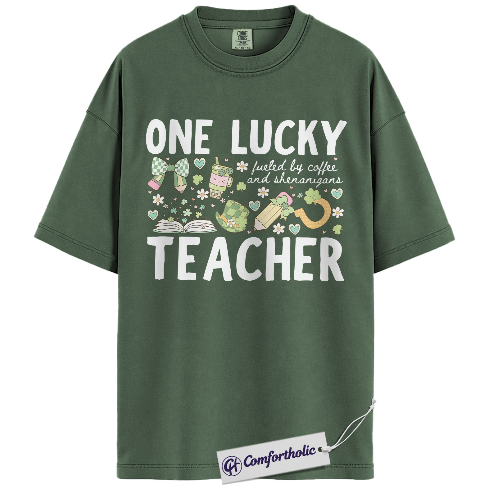 One Lucky Teacher Graphic Tee, St Patrick’s Day Teacher Shirt, Fueled by Coffee and Shenanigans T-Shirt, Gift for Teachers, Comfort Colors Shirt - Image 5
