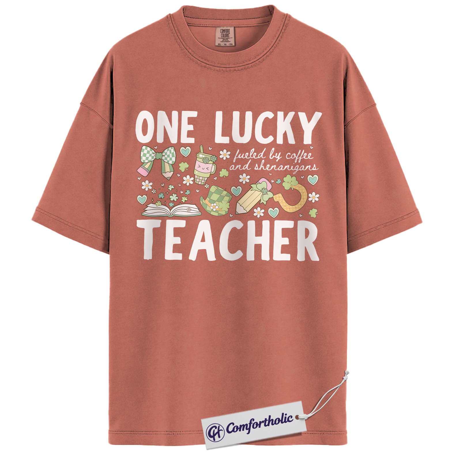 One Lucky Teacher Graphic Tee, St Patrick’s Day Teacher Shirt, Fueled by Coffee and Shenanigans T-Shirt, Gift for Teachers, Comfort Colors Shirt - Image 7