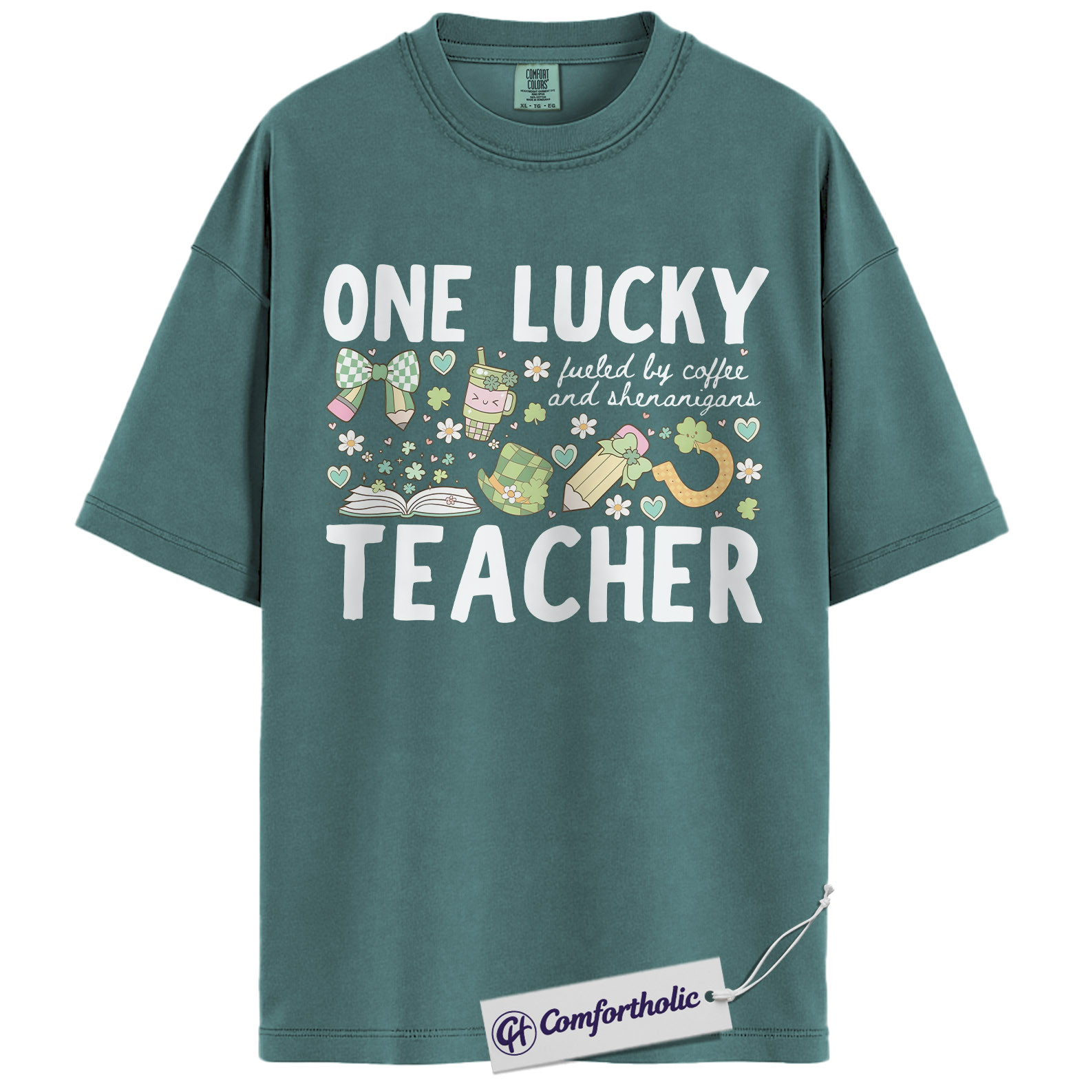 One Lucky Teacher Graphic Tee, St Patrick’s Day Teacher Shirt, Fueled by Coffee and Shenanigans T-Shirt, Gift for Teachers, Comfort Colors Shirt - Image 11