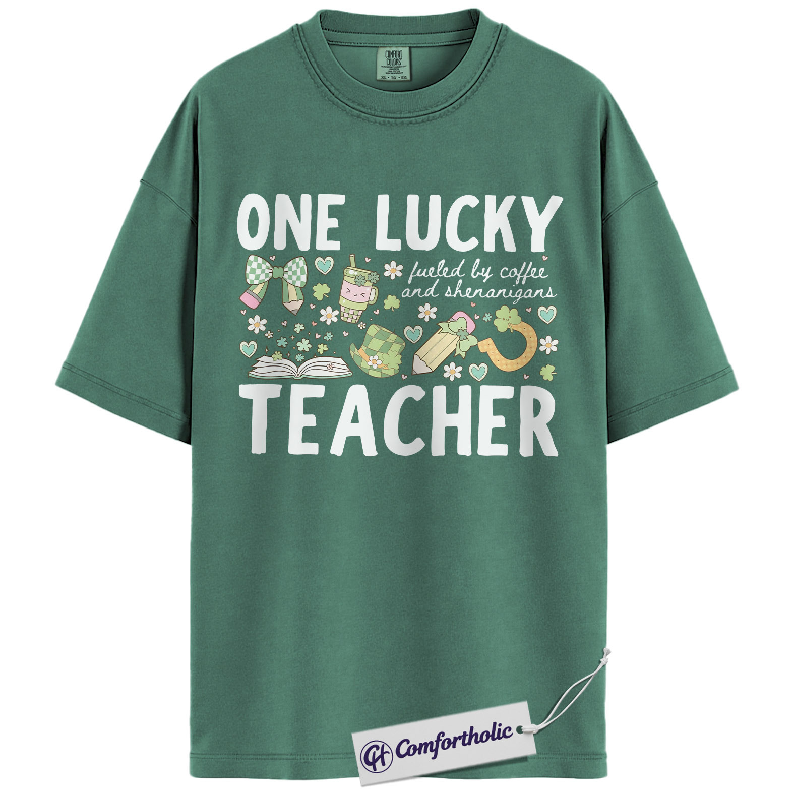 One Lucky Teacher Graphic Tee, St Patrick’s Day Teacher Shirt, Fueled by Coffee and Shenanigans T-Shirt, Gift for Teachers, Comfort Colors Shirt - Image 10