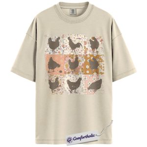 Chicken Shirt, Floral Patchwork Hen Rooster Graphic Tee, Farm Animal Lover T-Shirt, Gift for Chicken Moms, Comfort Colors Shirt
