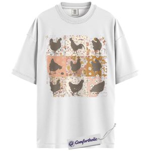 Alternative view of Chicken Shirt, Floral Patchwork Hen Rooster Graphic Tee, Farm Animal Lover T-Shirt, Gift for Chicken Moms, Comfort Colors Shirt