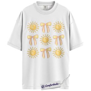 Alternative view of Sunshine Bow Graphic Tee, Coquette Summer Shirt, Cute Sun Pattern Beach T-Shirt, Vacation Gift for Women, Comfort Colors Shirt