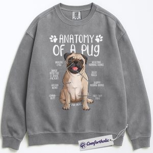 Alternative view of Anatomy of a Pug Sweatshirt, Funny Pug Dog Graphic Pullover, Cute Pet Lover Crewneck, Gift for Dog Owners, Comfort Colors Sweatshirt