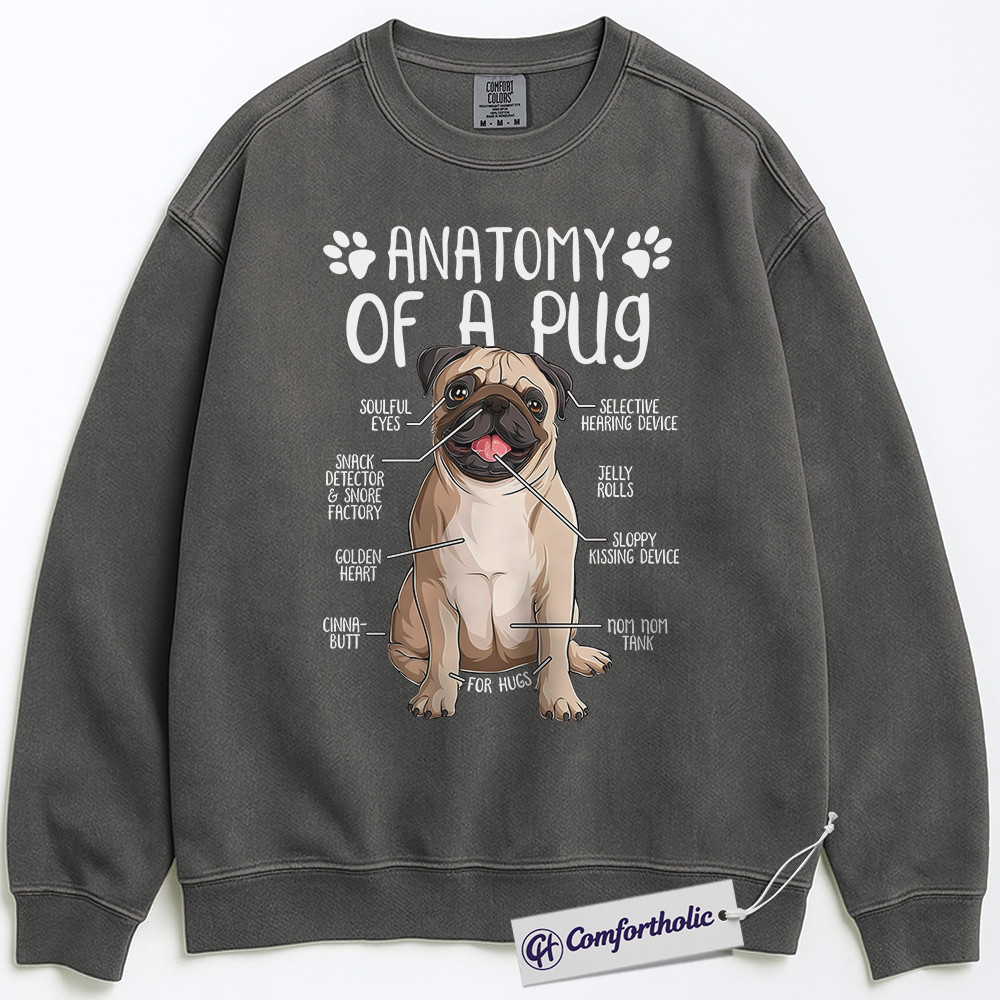 Anatomy of a Pug Sweatshirt, Funny Pug Dog Graphic Pullover, Cute Pet Lover Crewneck, Gift for Dog Owners, Comfort Colors Sweatshirt