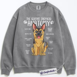 Alternative view of Anatomy of a German Shepherd Sweatshirt, Funny German Shepherd Dog Graphic Pullover, Cute Pet Lover Crewneck, Gift for Dog Owners, Comfort Colors Sweatshirt