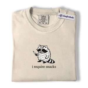 I Require Snacks Graphic Tee, Funny Raccoon Shirt, Cute Trash Panda T-Shirt, Gift for Raccoon Lovers, Comfort Colors Shirt