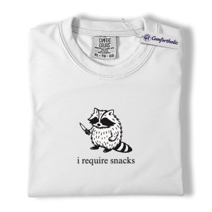 Alternative view of I Require Snacks Graphic Tee, Funny Raccoon Shirt, Cute Trash Panda T-Shirt, Gift for Raccoon Lovers, Comfort Colors Shirt