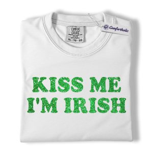 Alternative view of Kiss Me I’m Irish Graphic Tee, St Patrick’s Day Shirt, Lucky Irish Glitter T-Shirt, Funny Gift for Adults, Comfort Colors Shirt