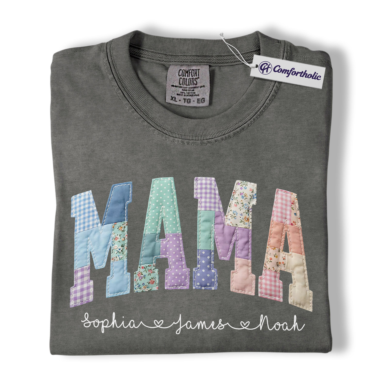 Personalized Mama Shirt with Kids Names, Patchwork MAMA Graphic Tee, Mother’s Day T-Shirt, Custom Gift for Moms, Comfort Colors Shirt - Image 4