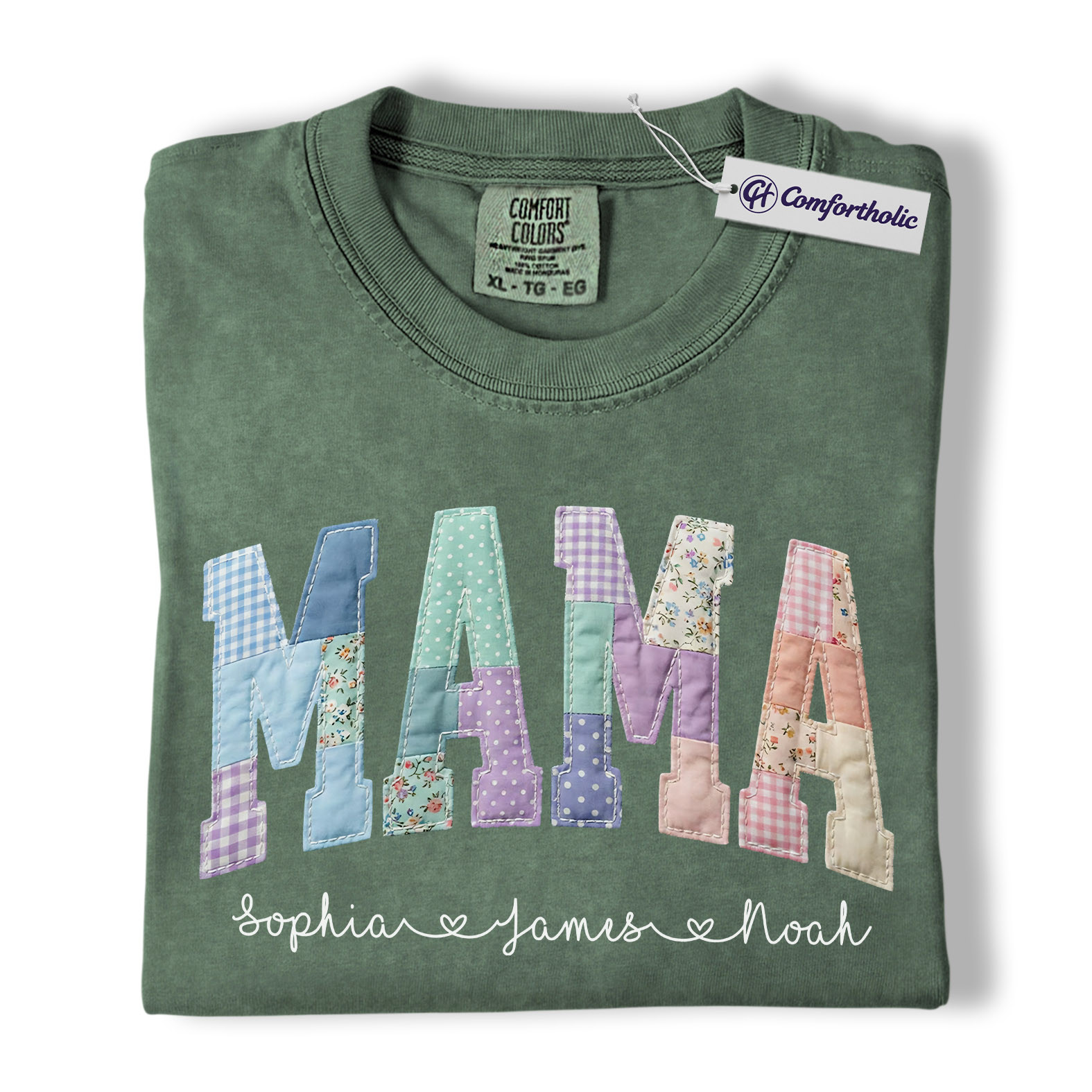 Personalized Mama Shirt with Kids Names, Patchwork MAMA Graphic Tee, Mother’s Day T-Shirt, Custom Gift for Moms, Comfort Colors Shirt - Image 6