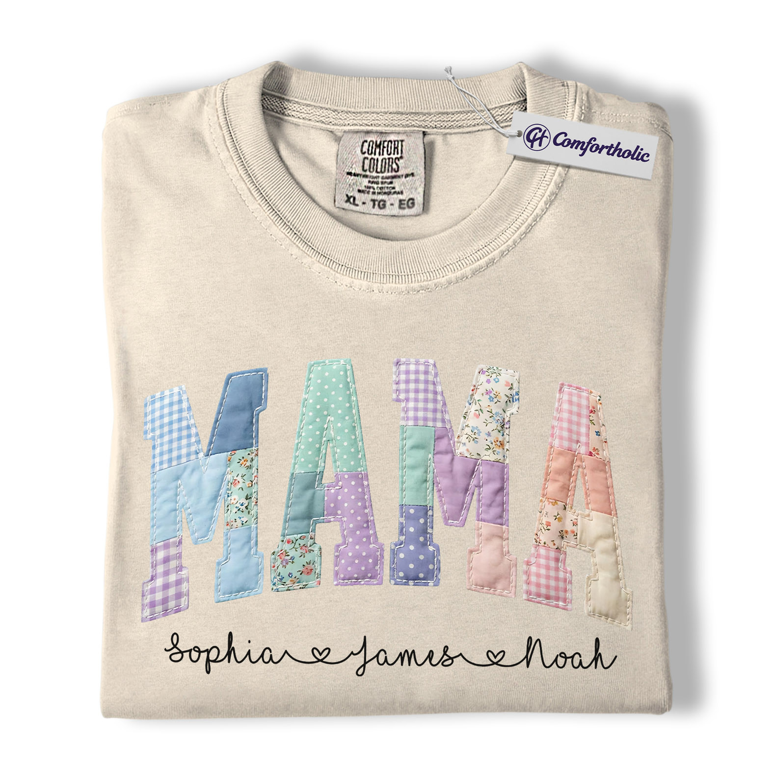 Personalized Mama Shirt with Kids Names, Patchwork MAMA Graphic Tee, Mother’s Day T-Shirt, Custom Gift for Moms, Comfort Colors Shirt - Image 5