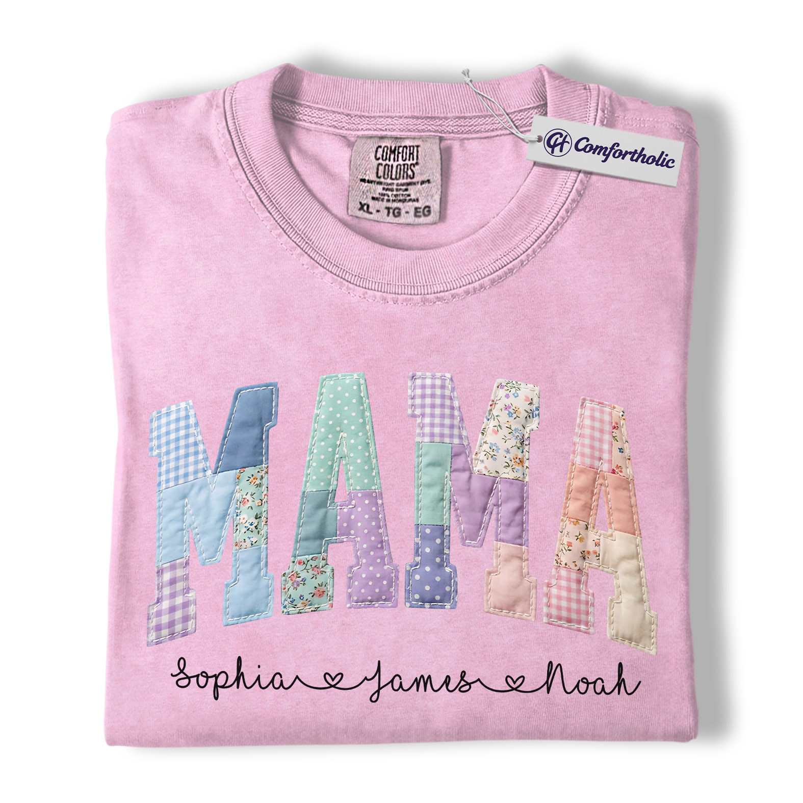 Personalized Mama Shirt with Kids Names, Patchwork MAMA Graphic Tee, Mother’s Day T-Shirt, Custom Gift for Moms, Comfort Colors Shirt - Image 9