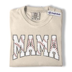 Baseball Mama Shirt, Retro Baseball Stitch MAMA Graphic Tee, Baseball Mom T-Shirt, Game Day Gift for Baseball Moms, Comfort Colors Shirt