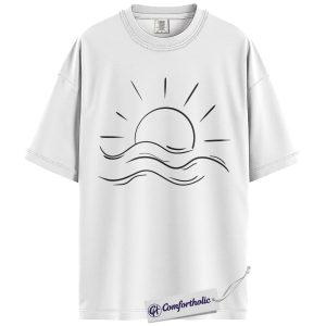 Alternative view of Beach Shirt, Sun and Waves Graphic Tee, Minimalist Summer Coastal T-Shirt, Vacation Gift for Beach Lovers, Comfort Colors Shirt