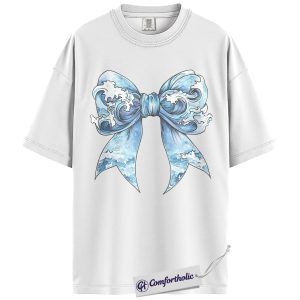 Alternative view of Coquette Beach Shirt, Ocean Wave Bow Graphic Tee, Coastal Summer T-Shirt, Vacation Gift for Women, Comfort Colors Shirt