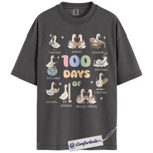 100 Days of School Shirt, Cute Duck Teacher Graphic Tee, 100th Day Classroom T-Shirt, 100 Day of School Gift for Teachers, Comfort Colors Shirt