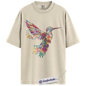 Hummingbird Shirt, Colorful Floral Bird Graphic Tee, Bird Lover T-Shirt, Gift for Hummingbird Lovers, Comfort Colors Shirt