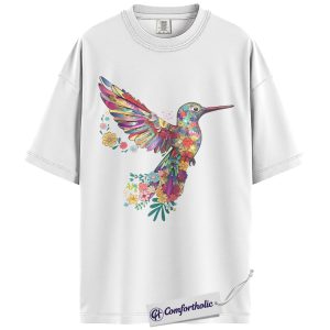 Alternative view of Hummingbird Shirt, Colorful Floral Bird Graphic Tee, Bird Lover T-Shirt, Gift for Hummingbird Lovers, Comfort Colors Shirt