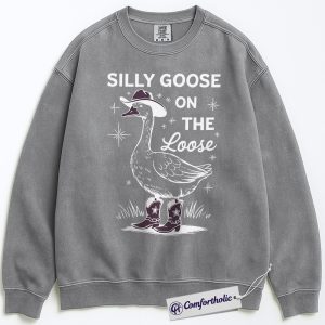 Alternative view of Silly Goose on the Loose Sweatshirt, Funny Cowboy Goose Graphic Pullover, Farm Animal Crewneck Sweatshirt, Western Humor Gift, Comfort Colors Sweatshirt