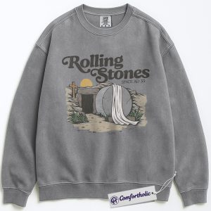 Alternative view of Rolling Stones AD 33 Sweatshirt, Funny Christian Easter Graphic Pullover, Resurrection Bible Verse Crewneck Sweatshirt, Faith-Based Gift, Comfort Colors Sweatshirt
