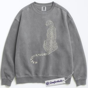 Alternative view of Cheetah Sweatshirt, Sitting Leopard Graphic Pullover, Modern Animal Print Crewneck Sweatshirt, Comfort Colors Sweatshirt