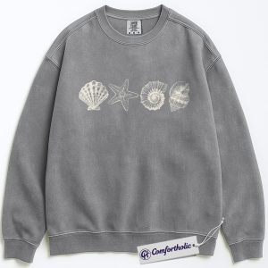 Alternative view of Sea Shells Sweatshirt, Starfish Beach Graphic Pullover, Coastal Ocean Life Crewneck Sweatshirt, Minimalist Marine Gift, Comfort Colors Sweatshirt