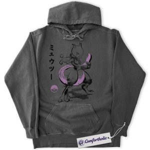 Alternative view of Mewtwo Hoodie, Pokemon Hoodie, Anime Graphic Pullover, Comfort Colors Hoodie