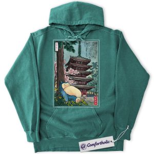 Alternative view of Snorlax Hoodie, Pokemon Hoodie, PKM Hoodie, Anime Graphic Pullover, Comfort Colors Hoodie