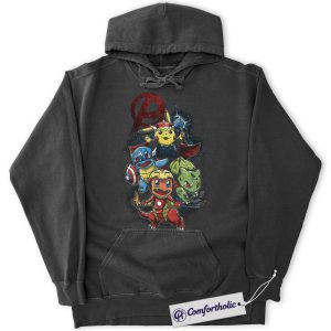 Alternative view of Pokemon Hoodie, PKM Hoodie, Anime Graphic Pullover, Comfort Colors Hoodie